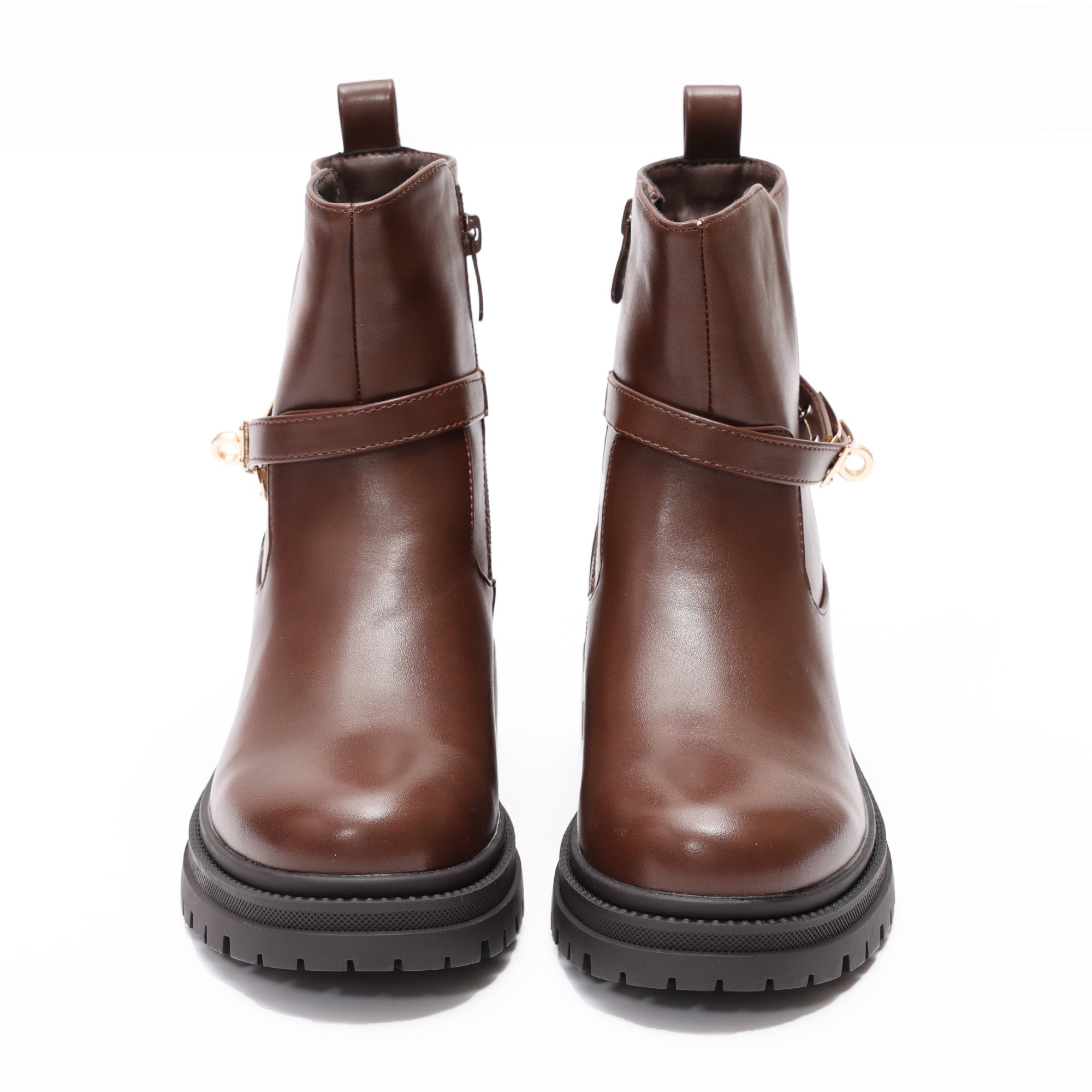 Stivaletti in simil pelle con fibbia dorata Marrone