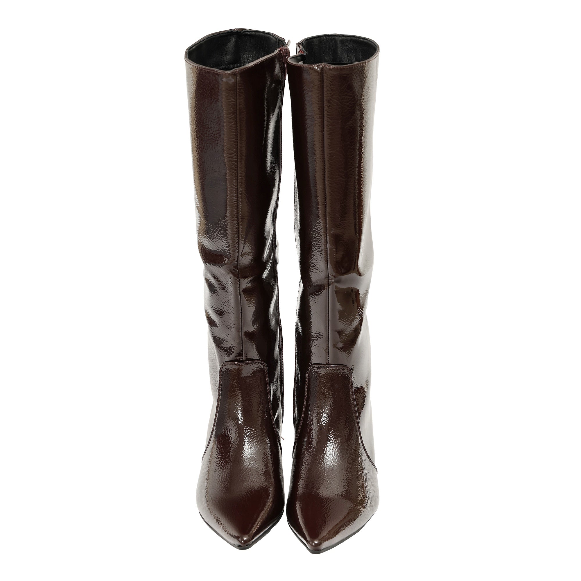 Stivale in simil pelle verniciato effetto naplak con tacco basso Bordeaux