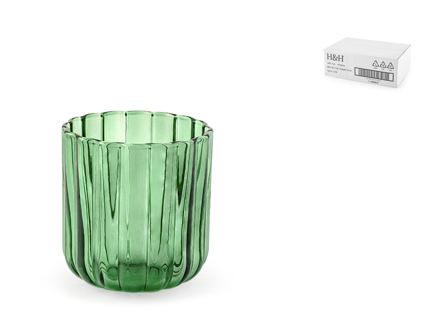 6 bicchieri Margaret in vetro colore verde cl 34