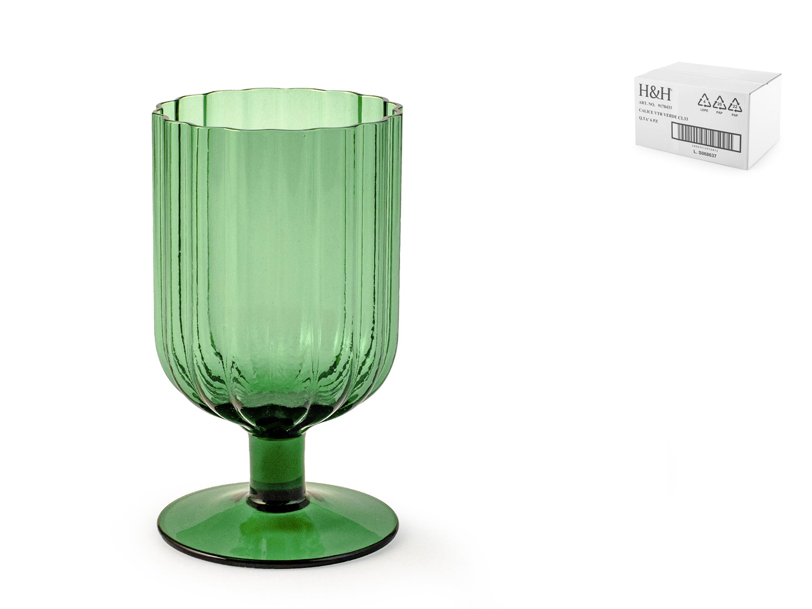 6 calici bassi Margaret in vetro colore verde cl 33