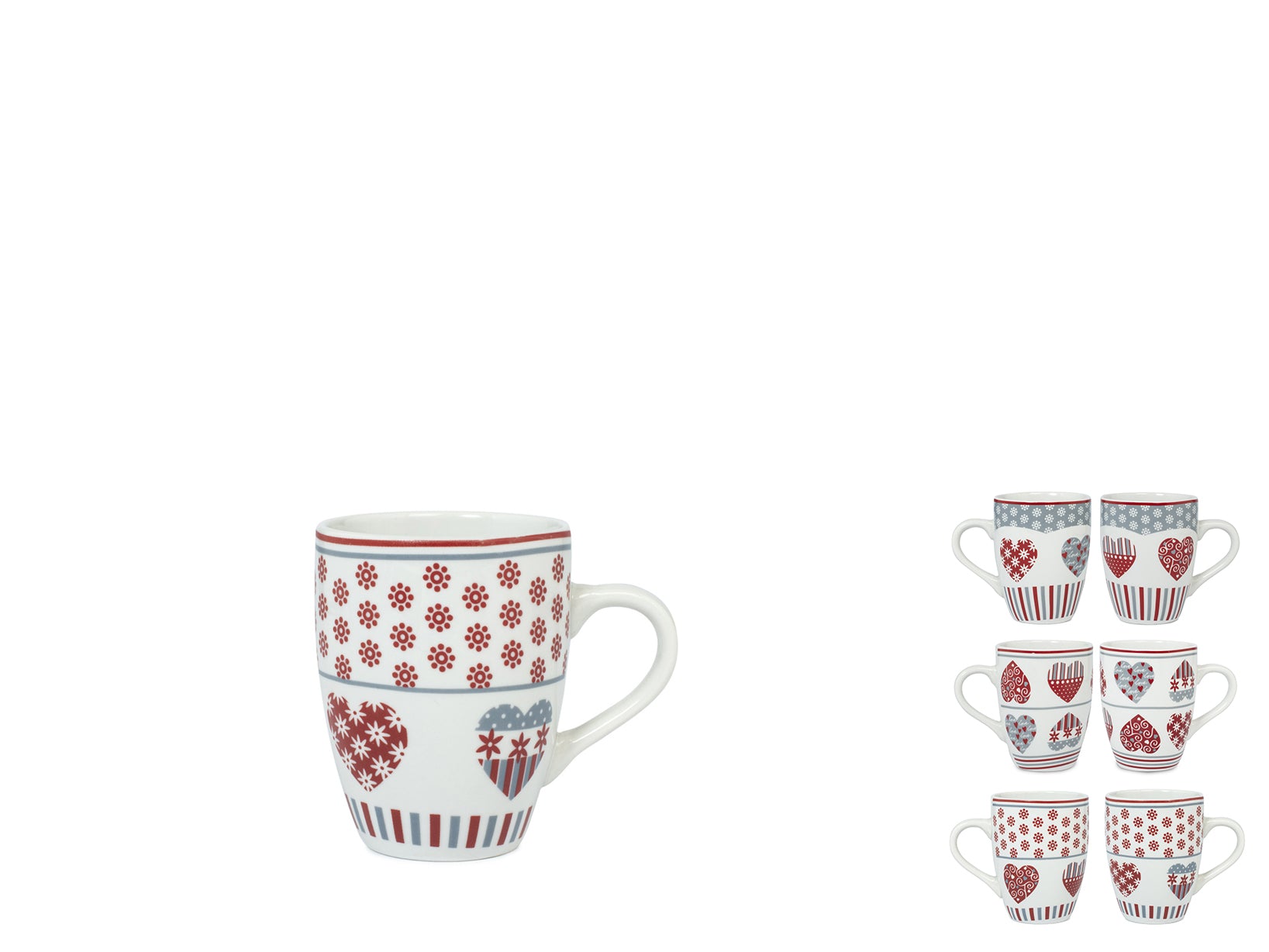 12 Mug Xmas Heart in porcellana decorata forma bombata