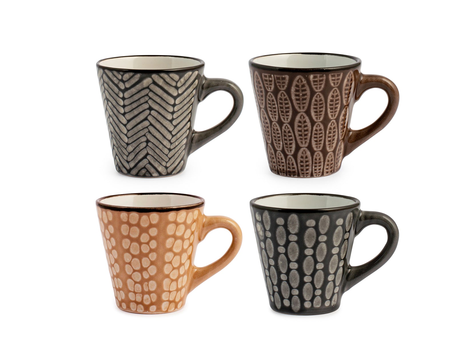 Set 4 Tazze Caff Ethnic In Stoneware Senza Piatto Colori Cc100