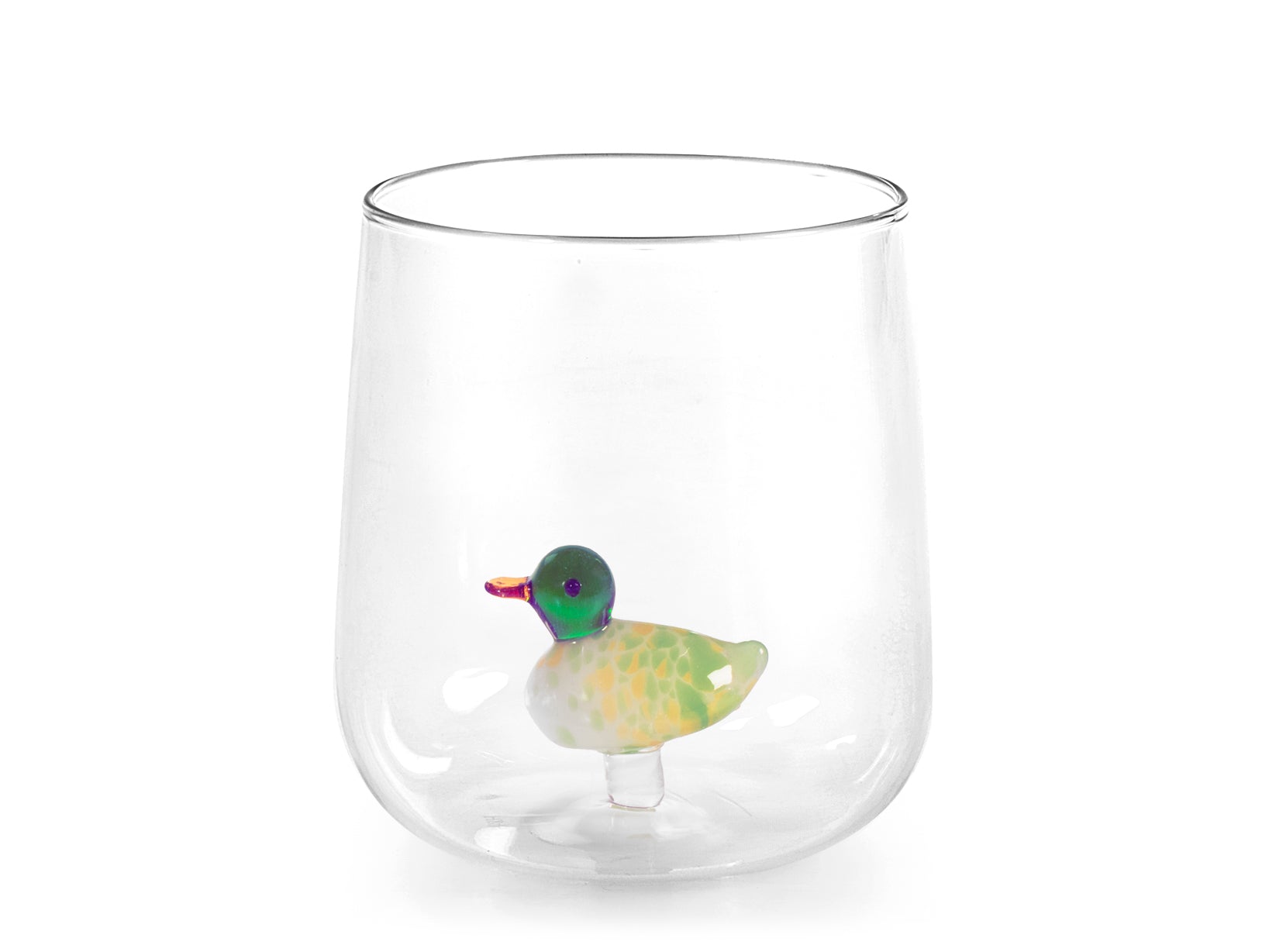 6 bicchieri in vetro borosilicato trasparente con miniature interne decori assortiti cl 46. Idonei al lavaggio in lavastoviglie.