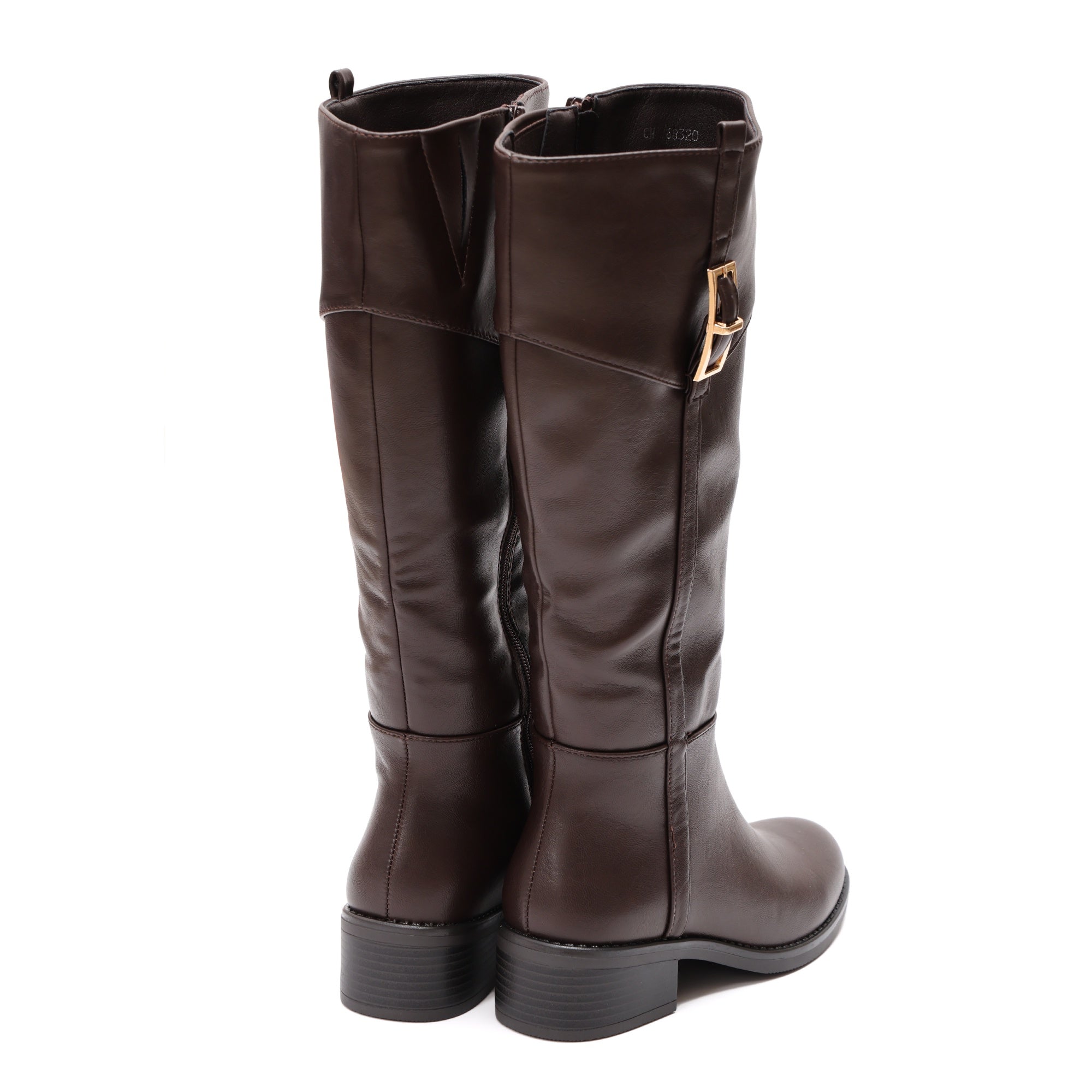 Stivale in simil pelle con fascia elastica e cinturino dorato Marrone