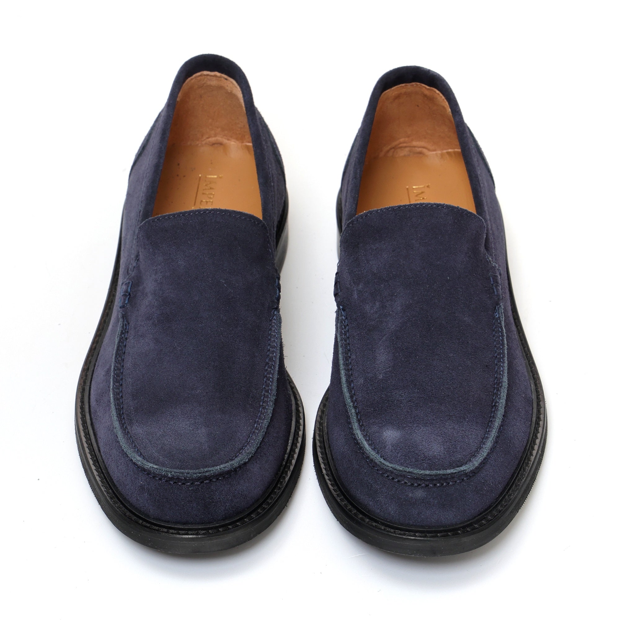 Mocassino liscio in pelle scamosciata  con fondo in cuoio antiscivolo Blu