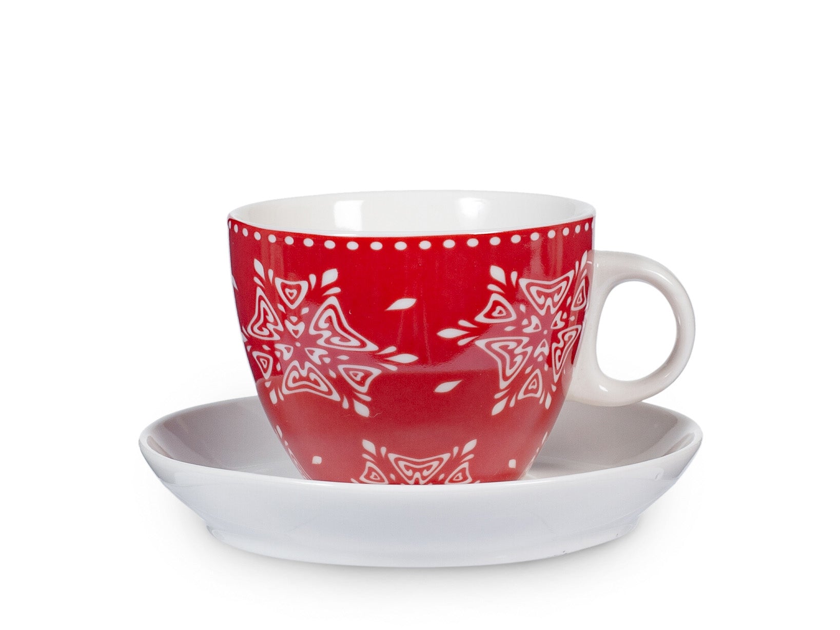 Confezione 4 tazze tè Grace in new bone china rosso con piatto cc 230
