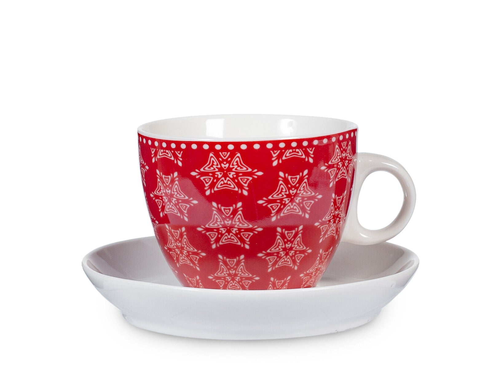 Confezione 4 tazze tè Grace in new bone china rosso con piatto cc 230
