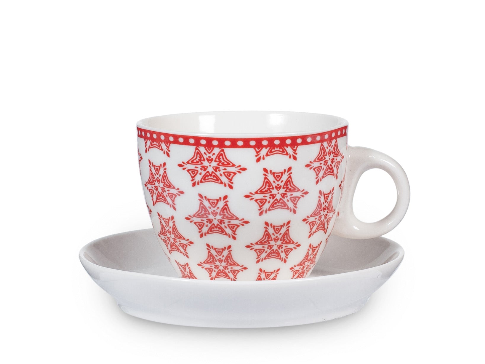 Confezione 4 tazze tè Grace in new bone china rosso con piatto cc 230