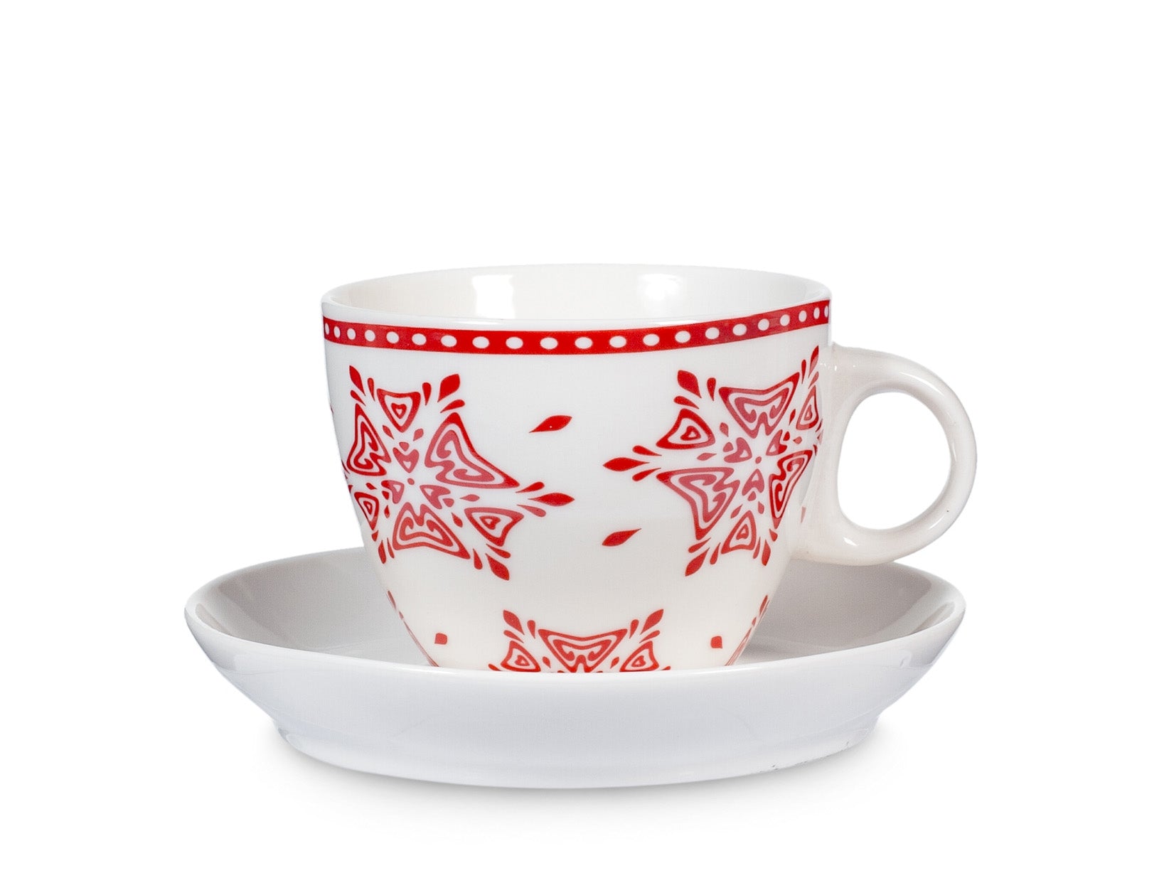 Confezione 4 tazze tè Grace in new bone china rosso con piatto cc 230