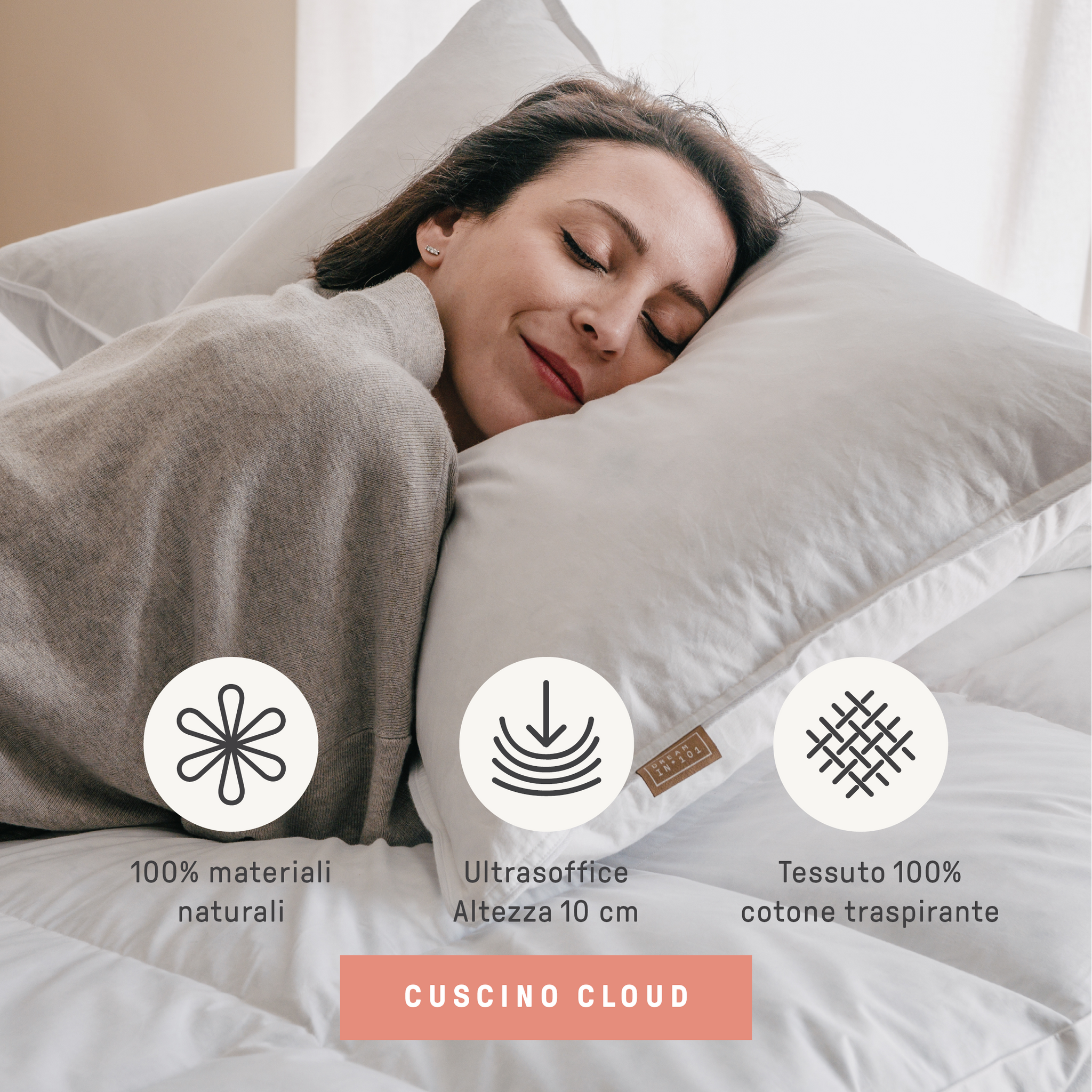 Dreamin101 Guanciale Cloud In Piumino Tessuto 100% Cotone 50X80 Cm