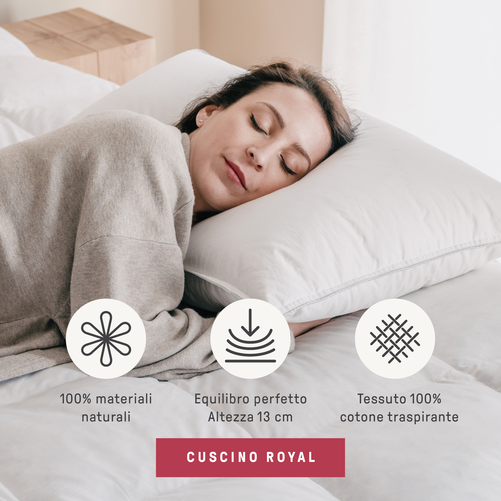 Dreamin101 Guanciale Royal In Doppia Imbottitura In Piumino E Piumette Tessuto 100% Cotone 50X80 Cm