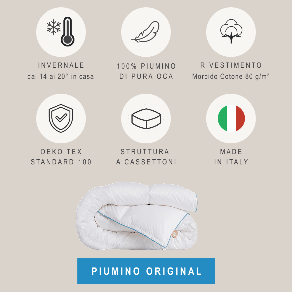 Original Piumone Termoregolante Invernale 90% Piumino D’Oca Europea, 10% Piumette