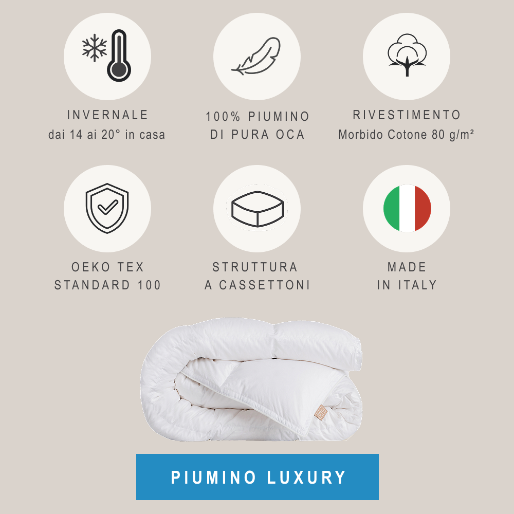 Luxury Piumone Termoregolante Invernale 100% Piumino Di Pura Oca Bianca Siberiana