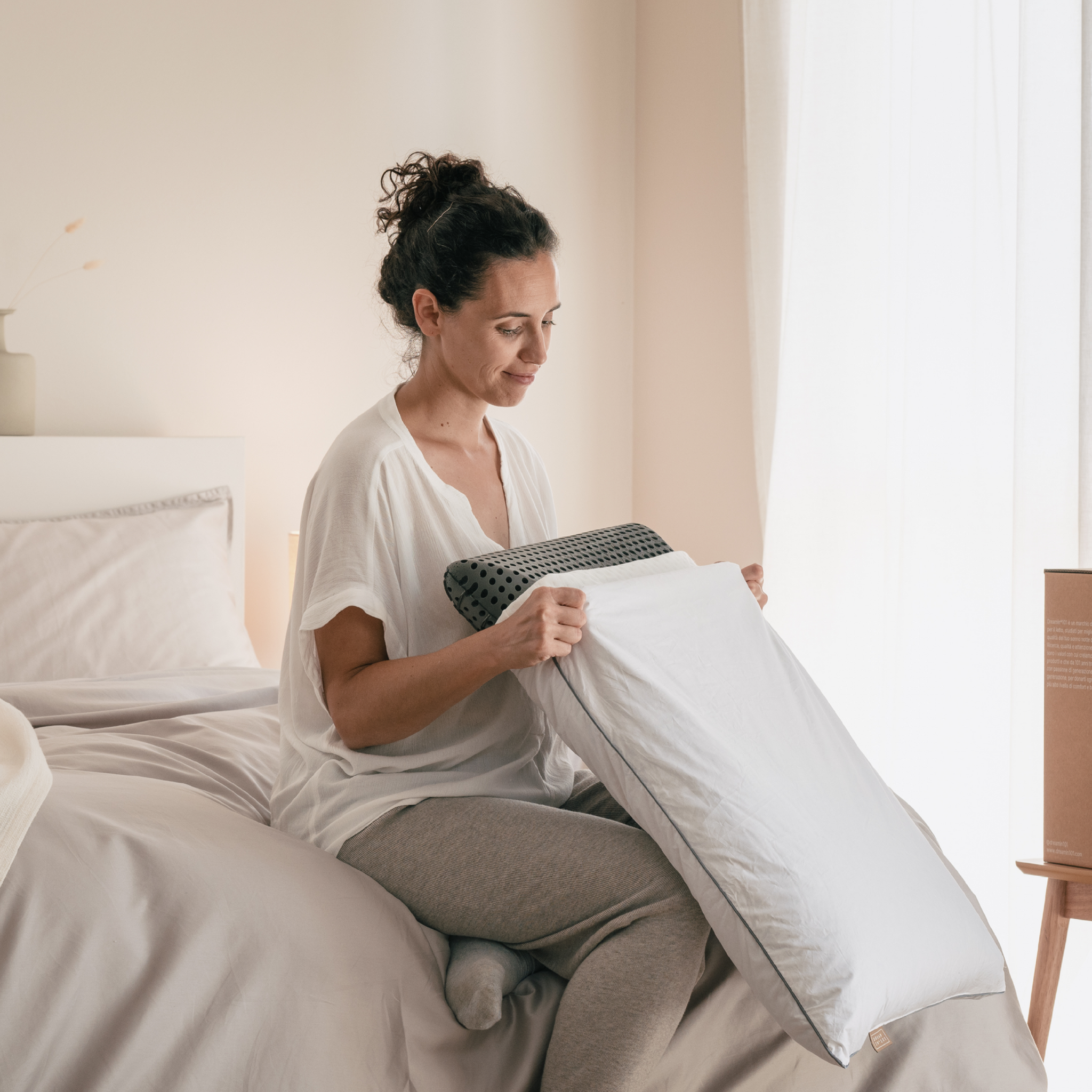 Dreamin101 Guanciale Ibrido Uno Più Uno In Memory Foam 40X70 E Federa Imbottita In 100% Piumino D'Oca 100% Cotone 50X80