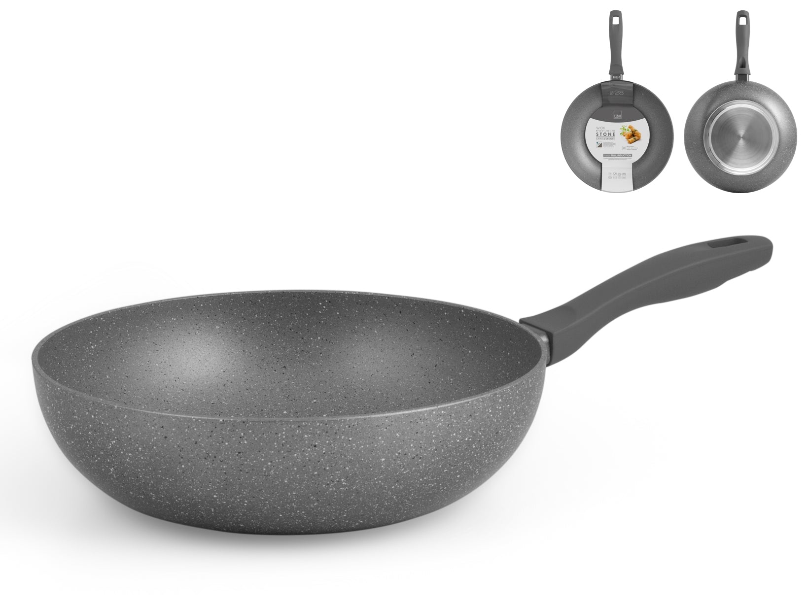 Wok Antiaderente Stone Induzione Grigio Cm28