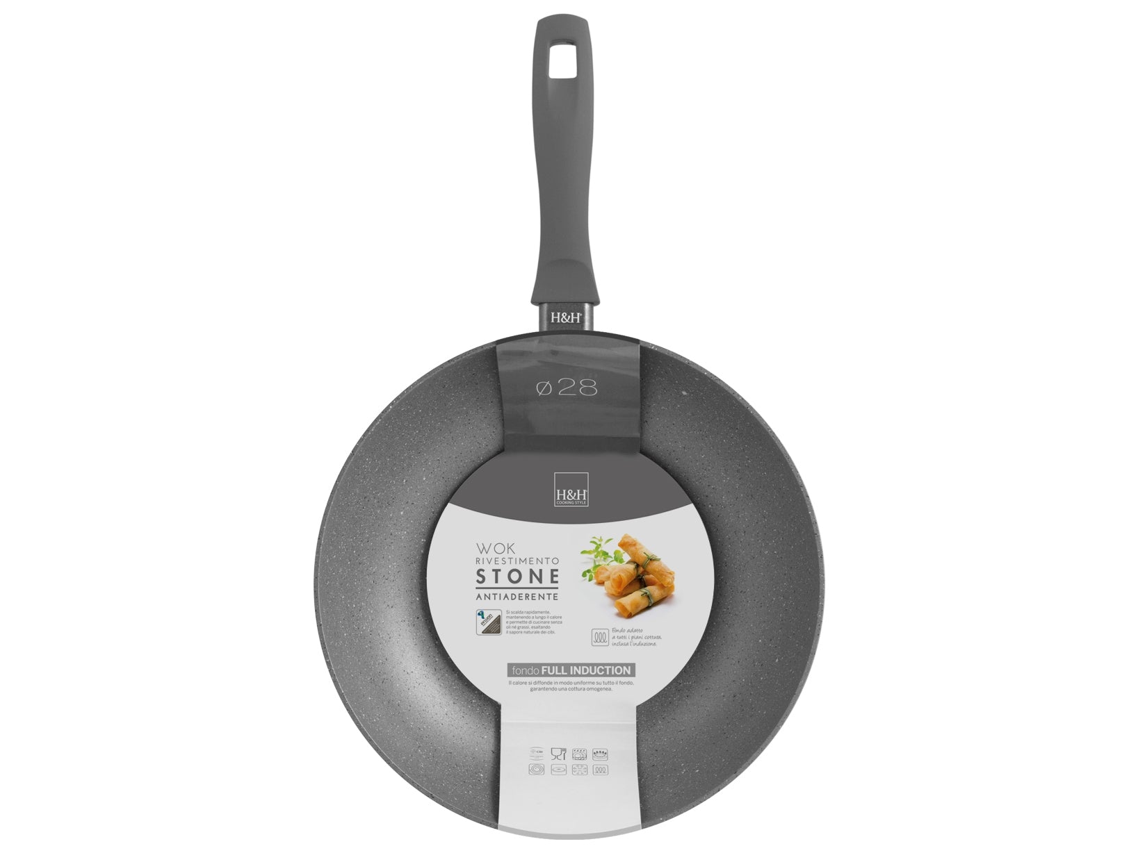 Wok Antiaderente Stone Induzione Grigio Cm28