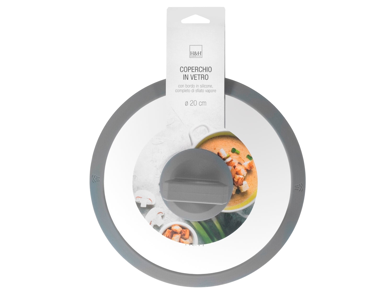 Coperchio In Vetro B/In Silicone Grigio Cm20