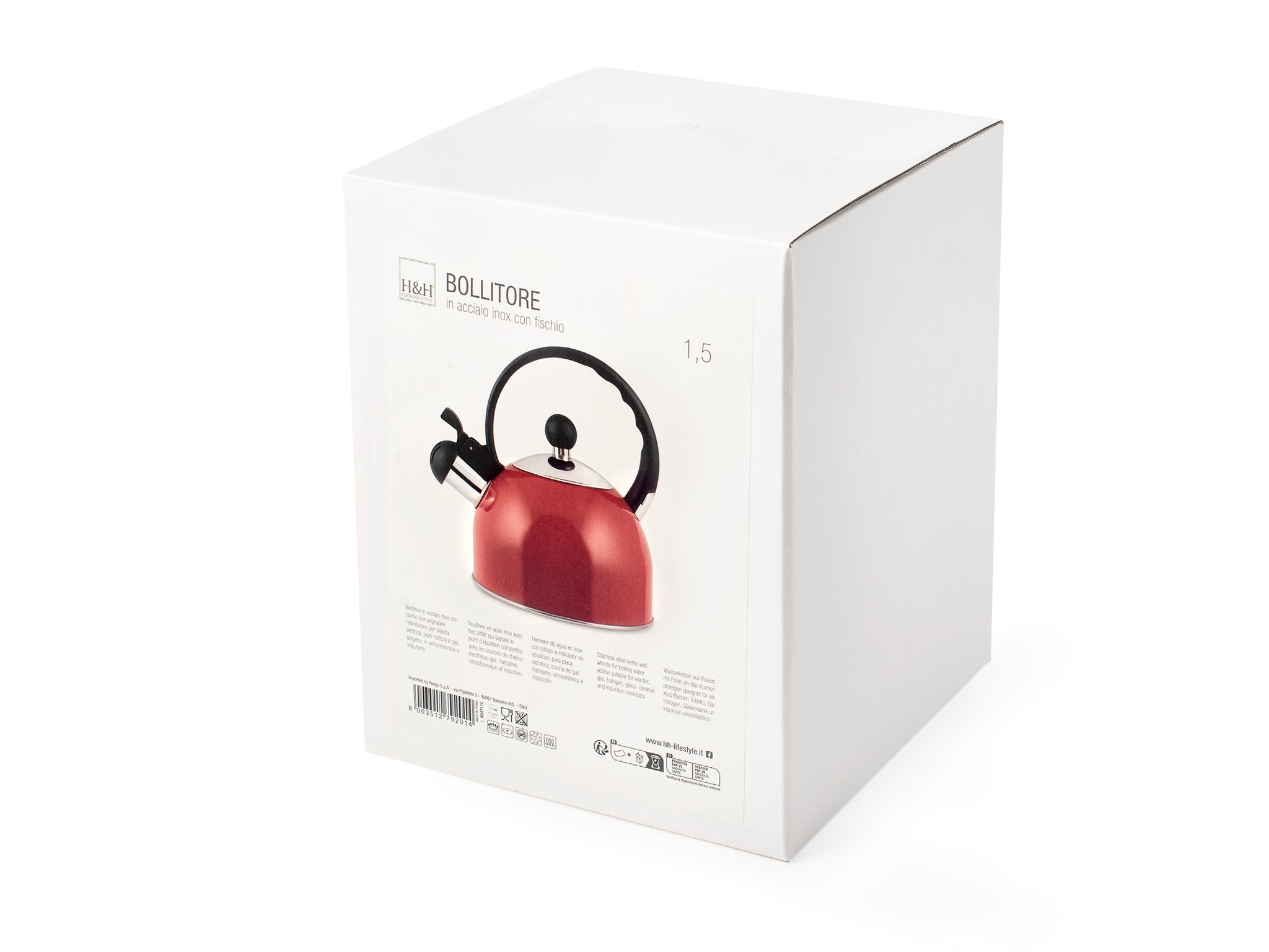 Bollitore in acciaio inox con fischio lt 1,5 colore rosso