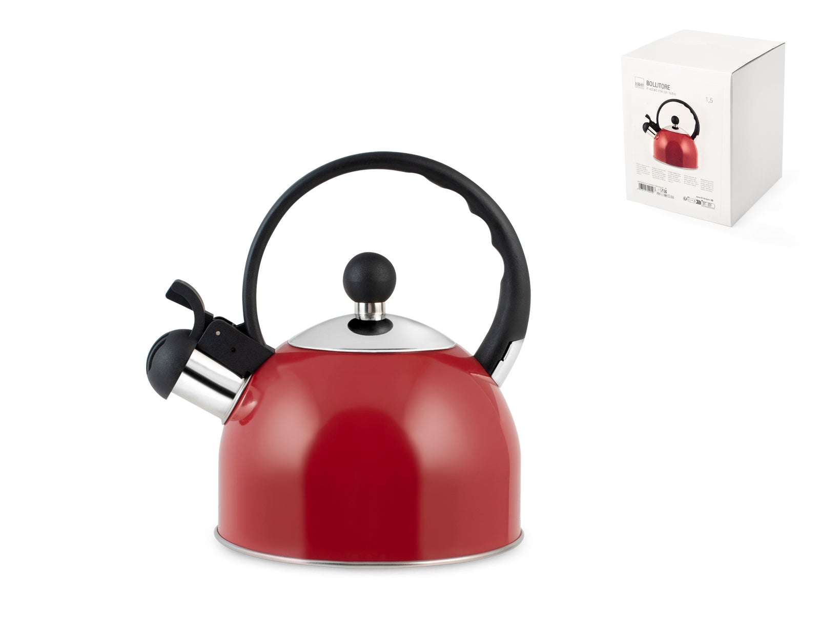 Bollitore in acciaio inox con fischio lt 1,5 colore rosso