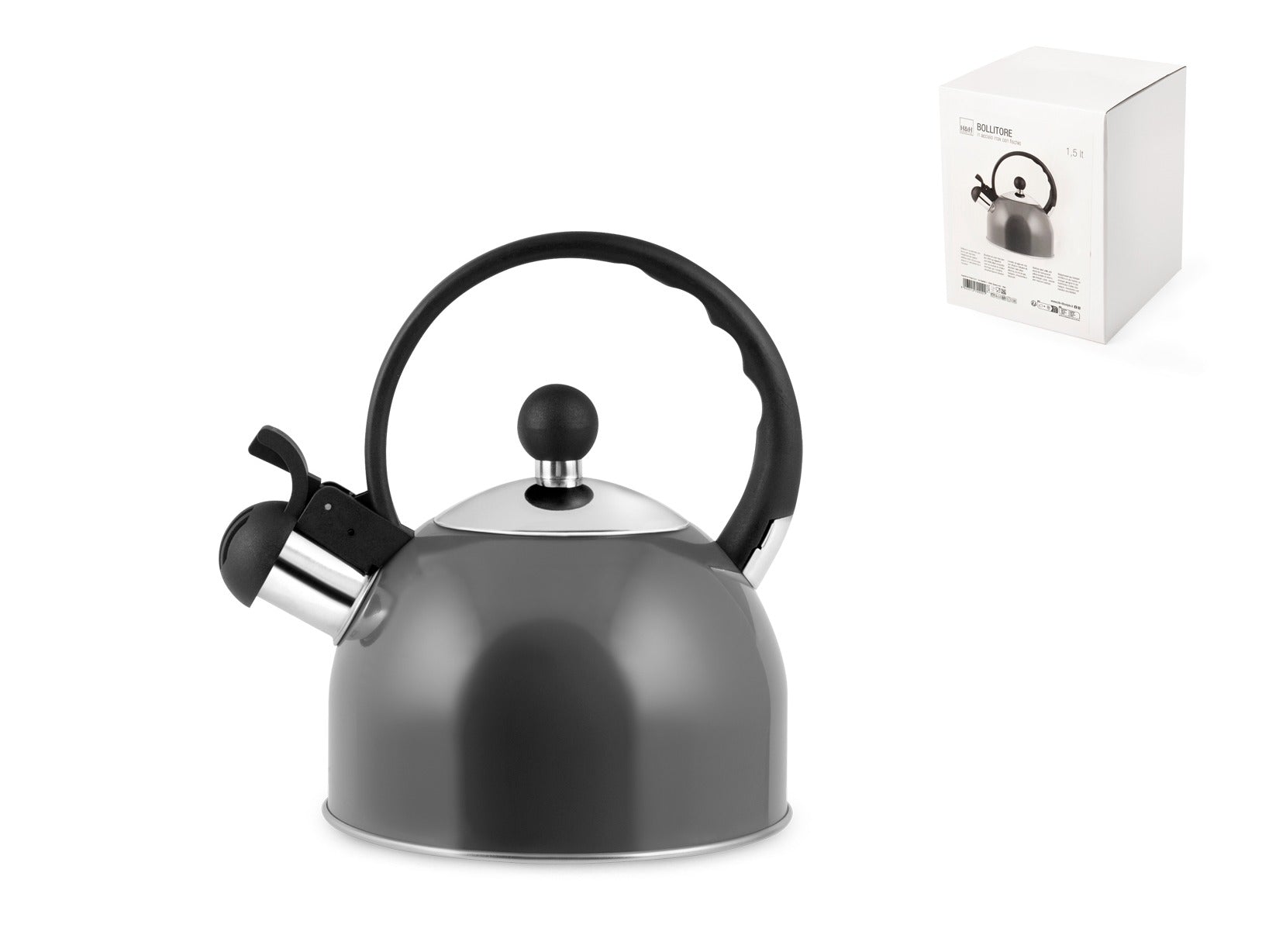 Bollitore in acciaio inox con fischio lt 1,5 colore grigio