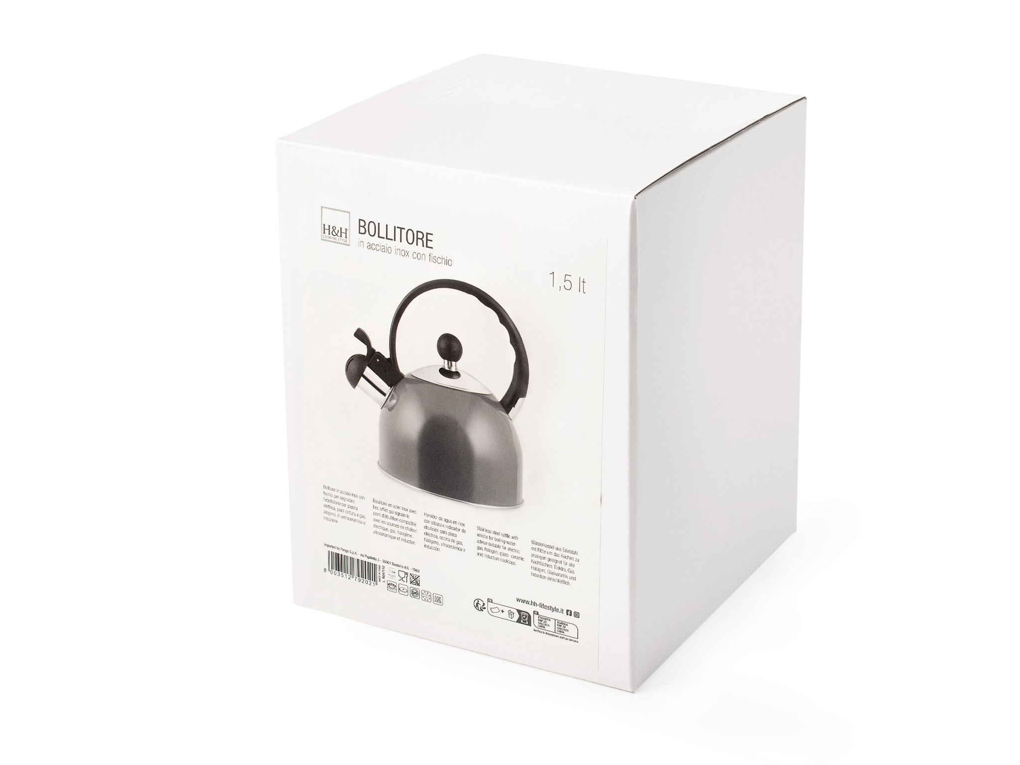 Bollitore in acciaio inox con fischio lt 1,5 colore grigio