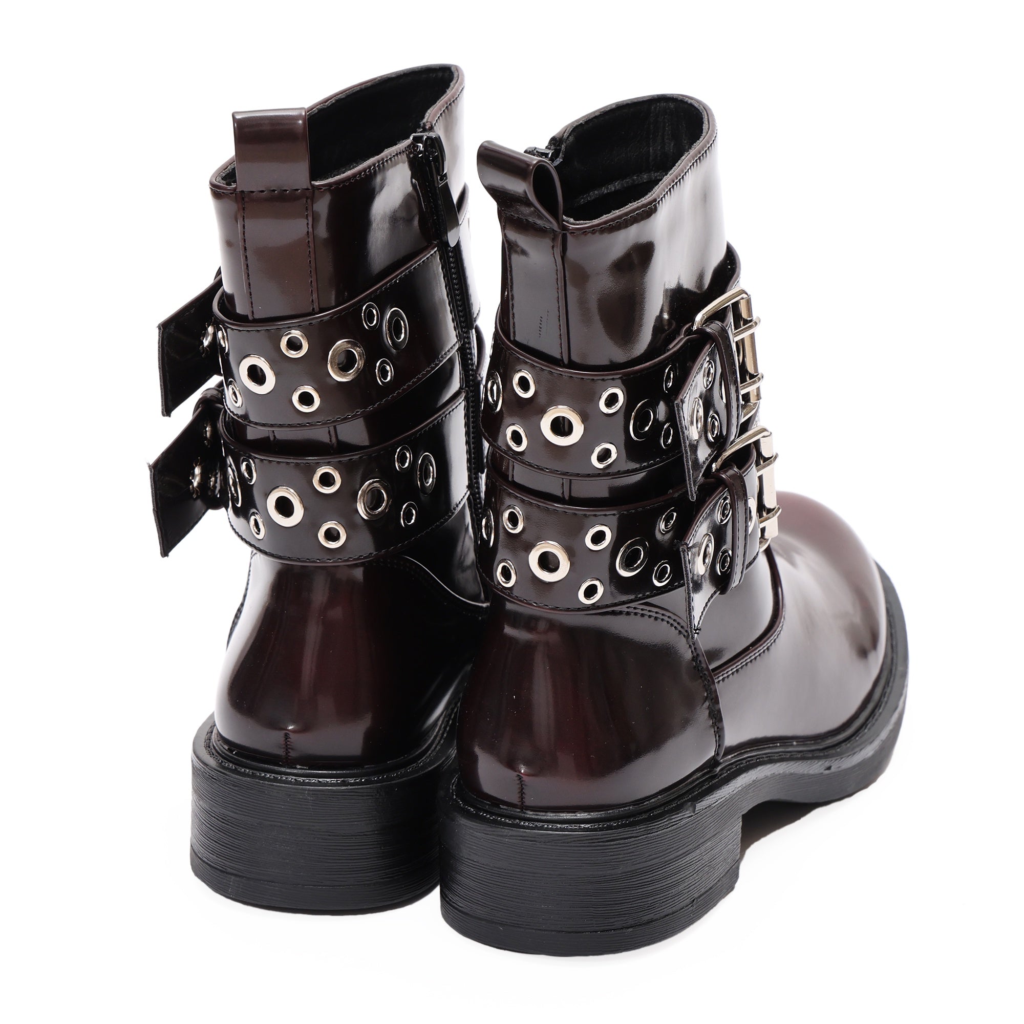 Stivaletto in simil pelle con cinturini  Bordeaux