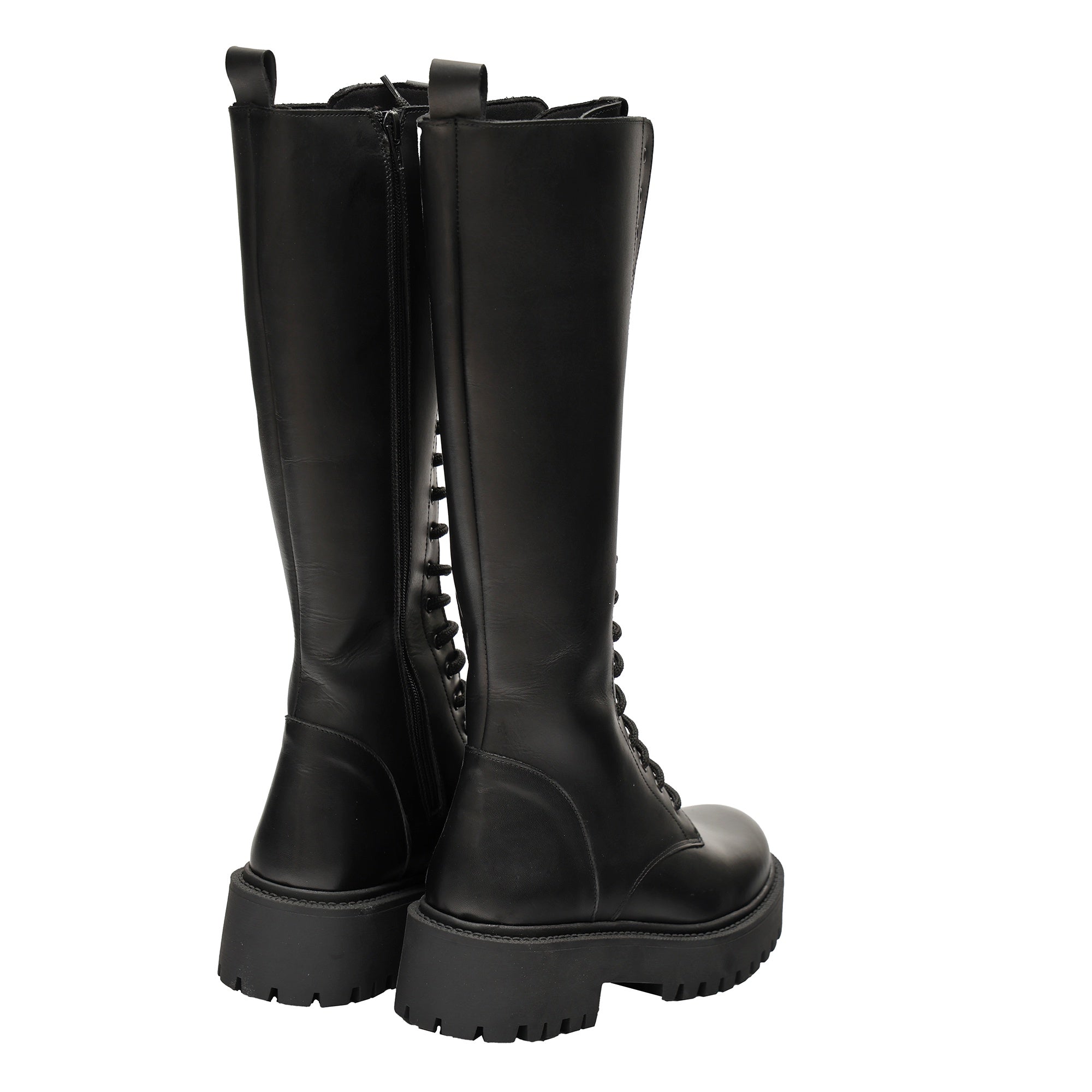 Stivale in vera pelle con stringhe Nero