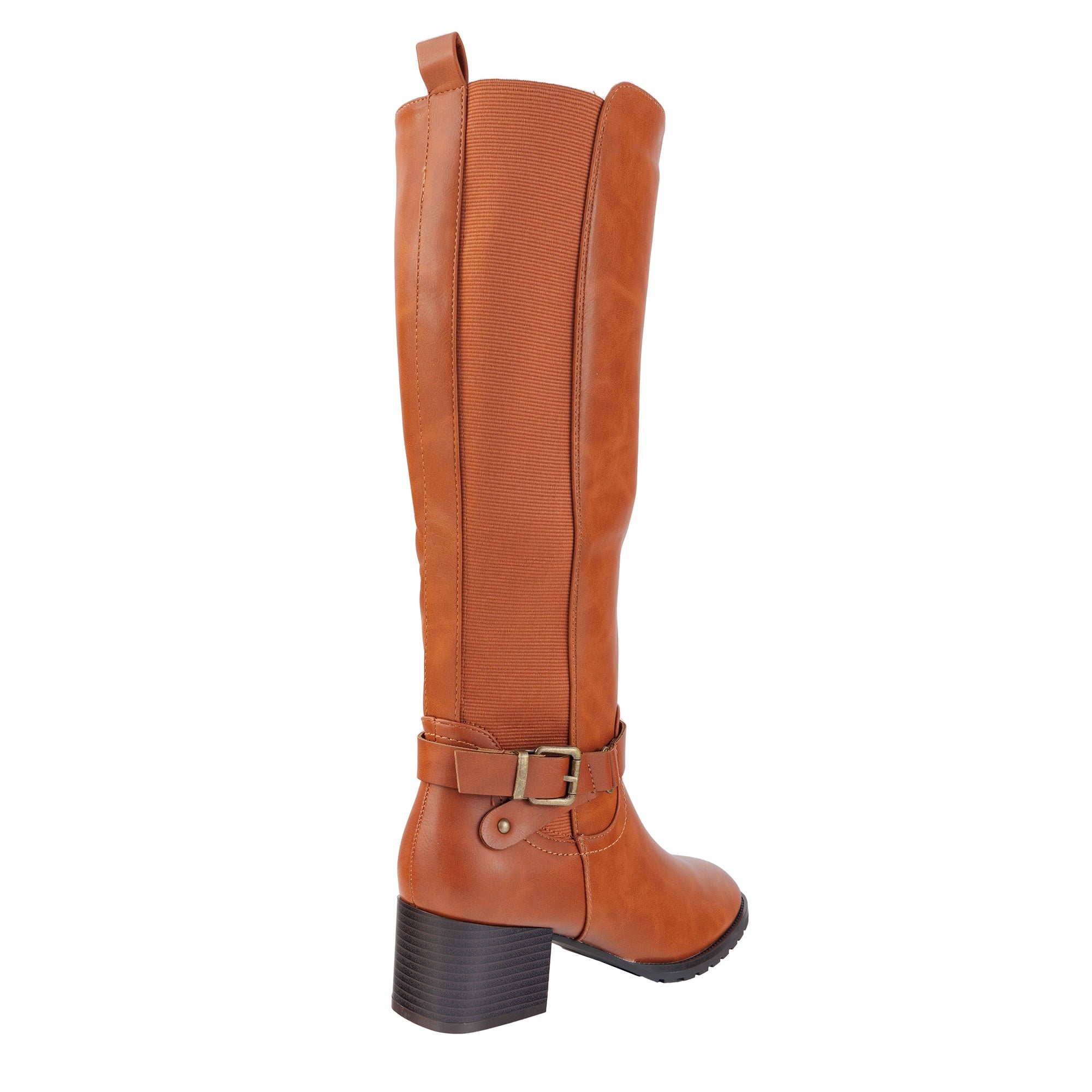 Stivali in simil pelle con tacco comodo e fascia elastica laterale Cammello