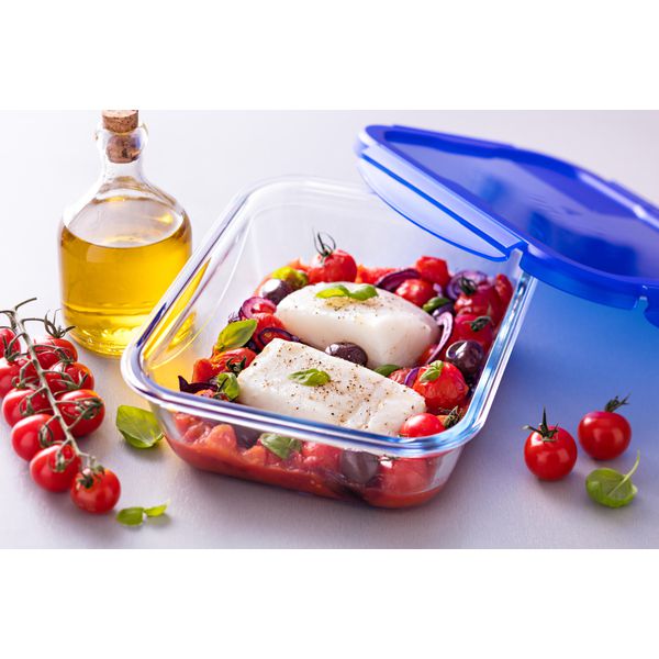 Pyrex® Cook & Go - Set di 3 Lunch Box rettangolari in vetro con coperchio ermetico 0,8L