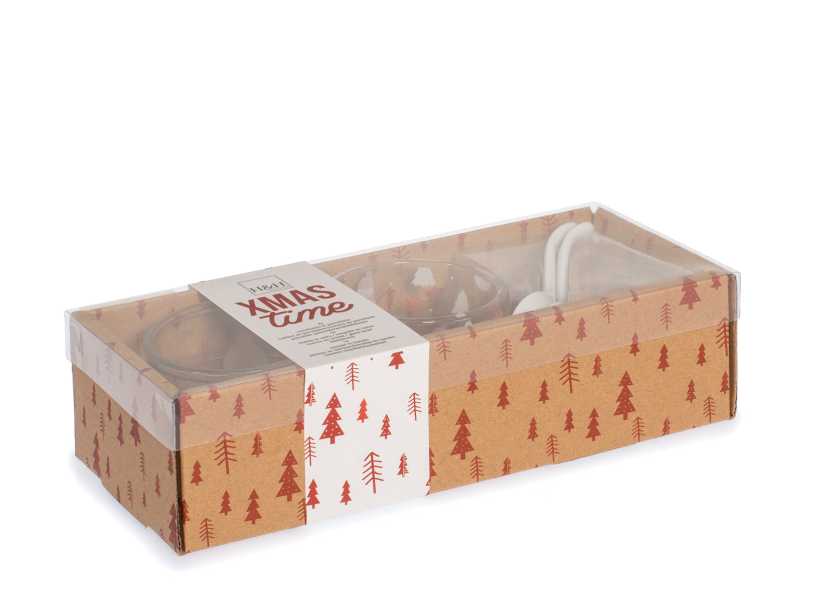 Confezione 5 pezzi decoro natale con vassoio in bambù
