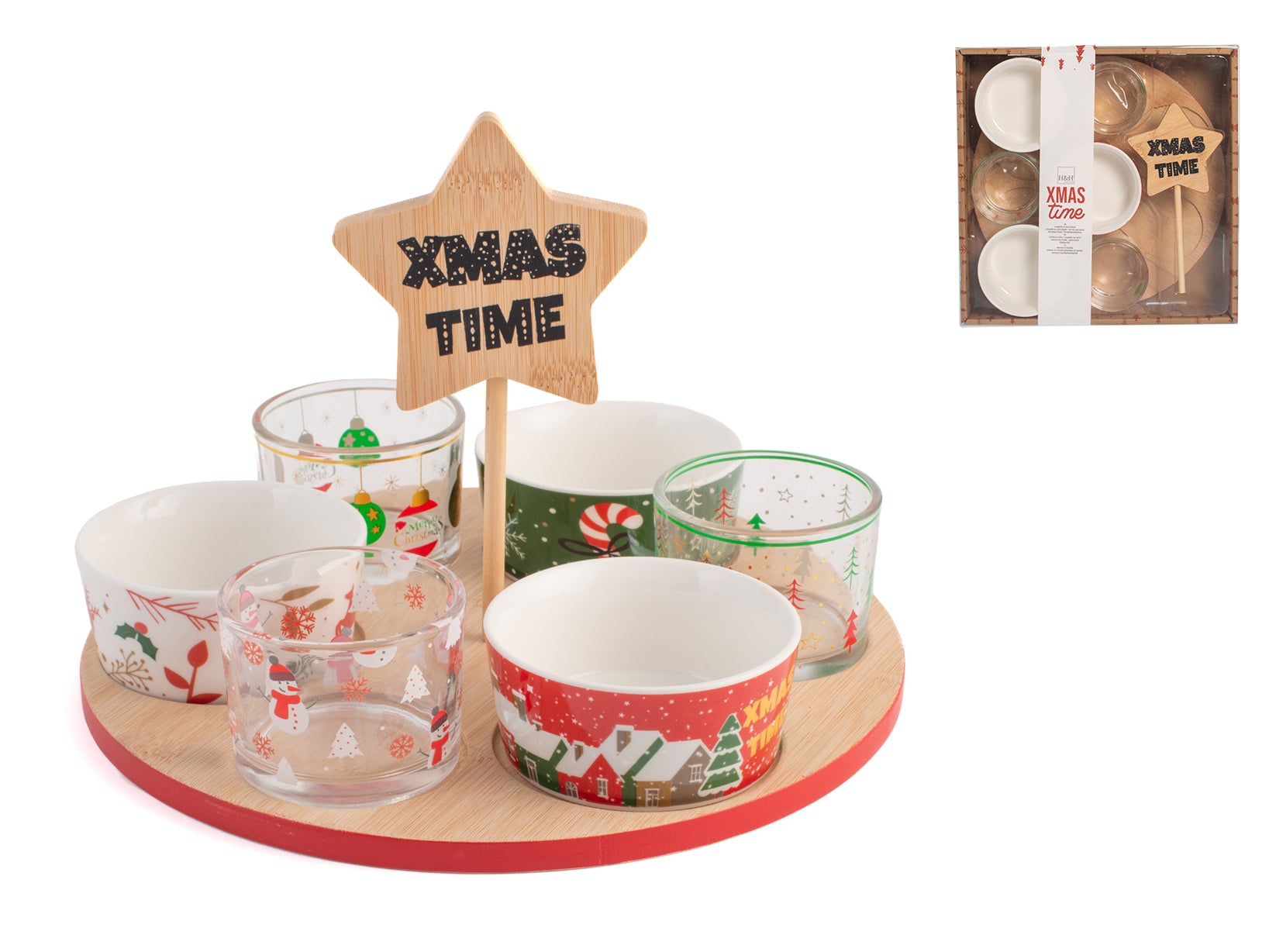 Confezione 8 pezzi natale con base in bambù