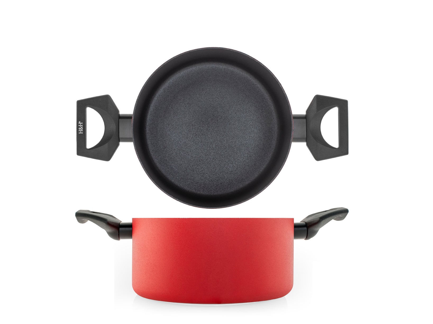 Casseruola 2 manici Flame in alluminio con rivestimento antiaderente Pfluon cm 20 colore rosso. Fondo adatto a tutti i piani cottura inclusi vetroceramica e induzione.