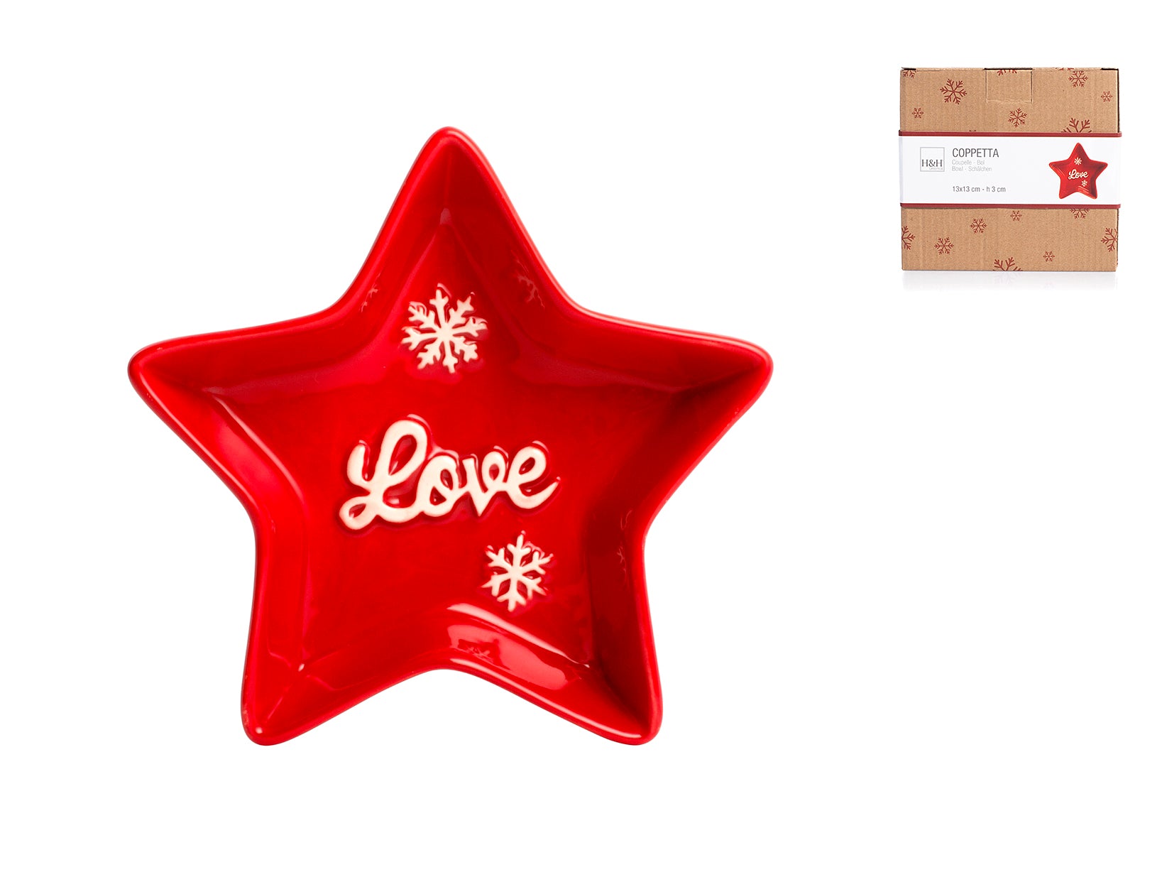 Piatto stella in ceramica decoro Natale Love colore rosso cm 13x13