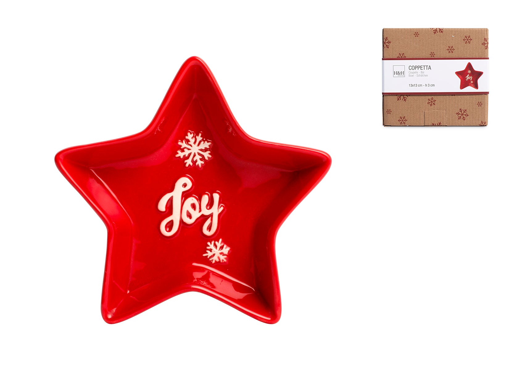 Piatto stella in ceramica decoro Natale Joy colore rosso cm 13x13