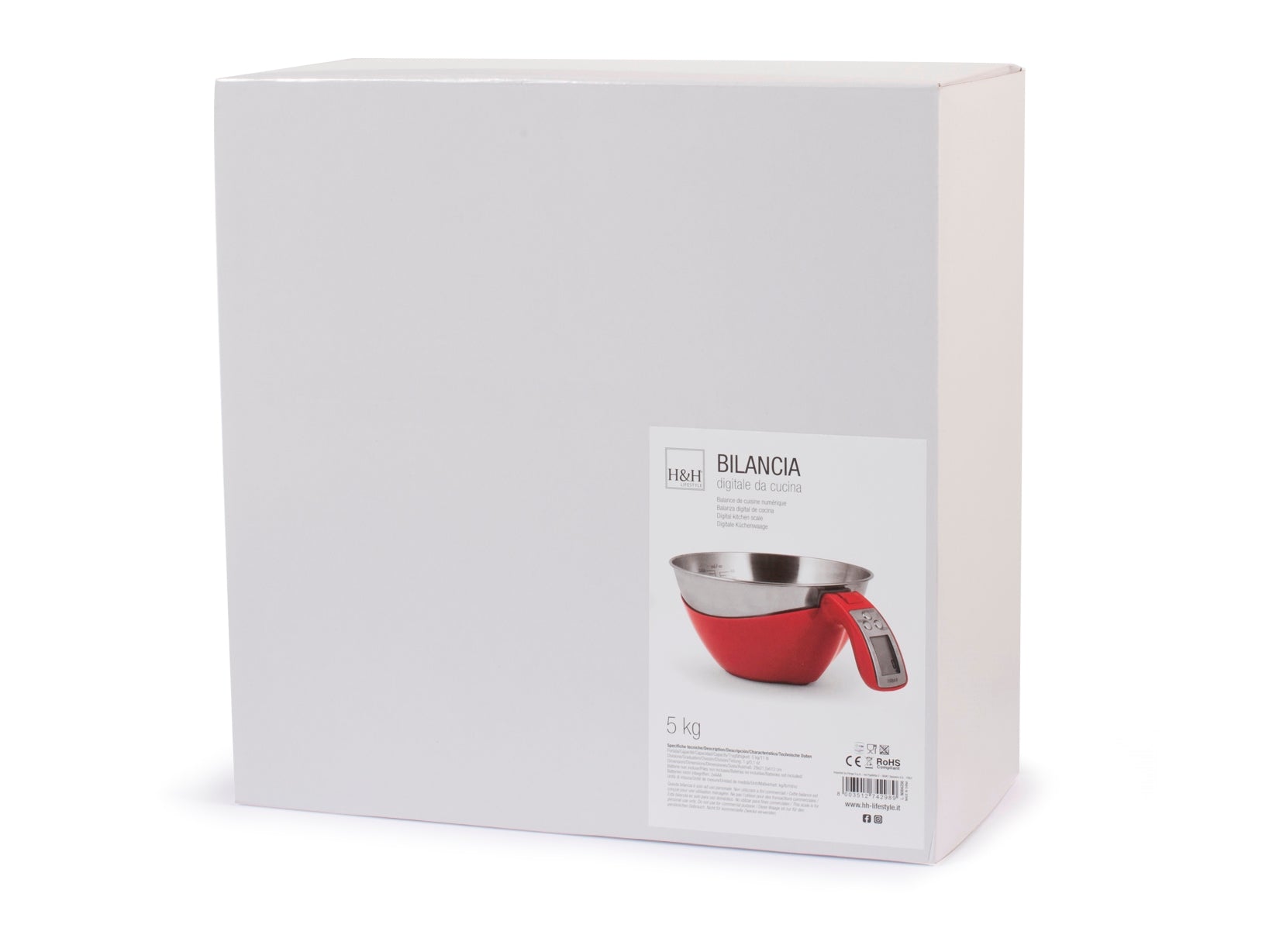 Bilancia Cucina Digitale, Inox, Rosso, Kg5