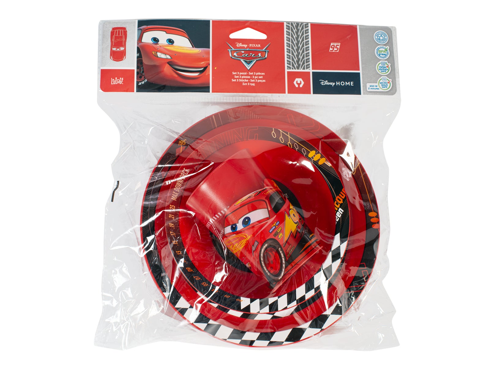 Cars Set 3 Pezzi Bimbo, Polipropilene, Rosso, Decorato