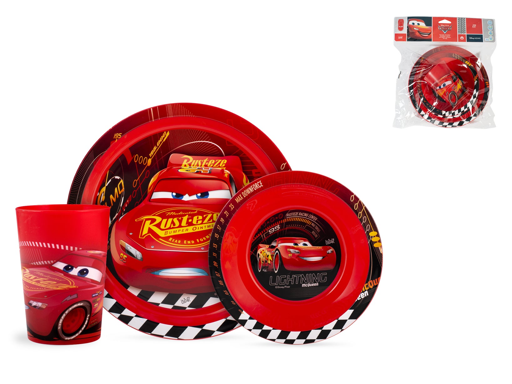 Cars Set 3 Pezzi Bimbo, Polipropilene, Rosso, Decorato