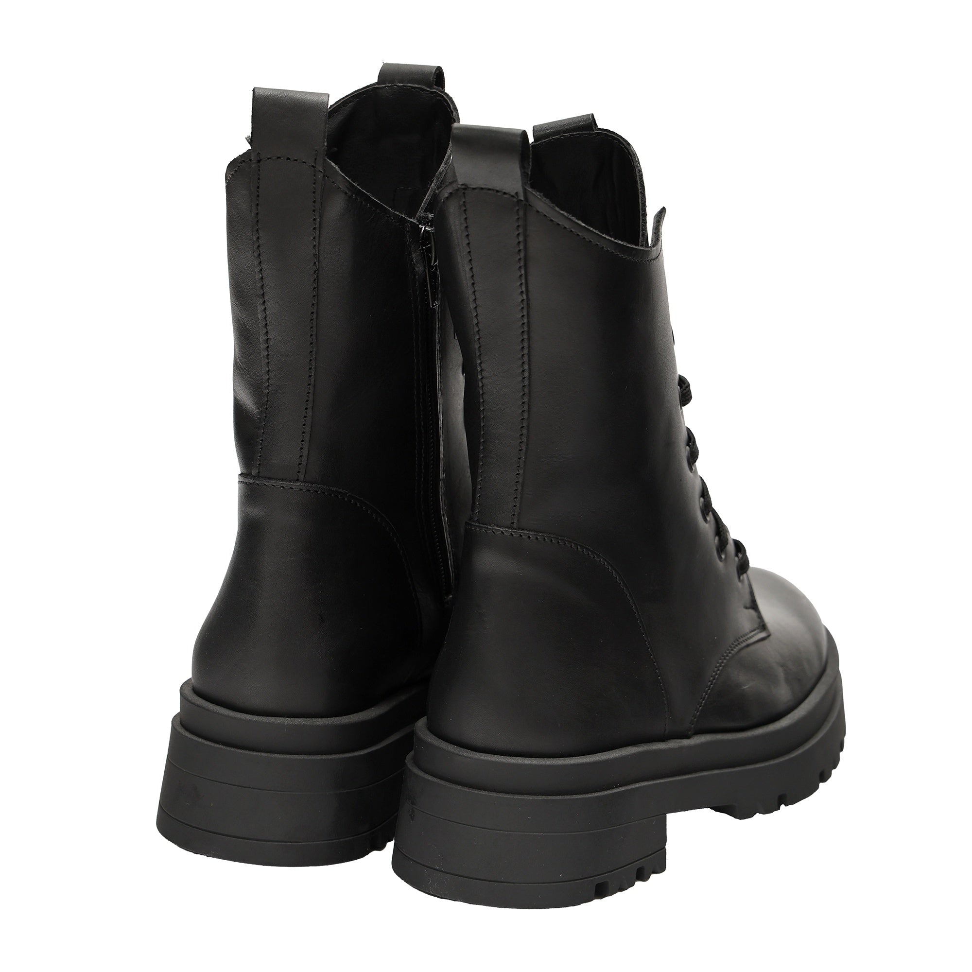 Anfibi in vera pelle con stringhe  Nero