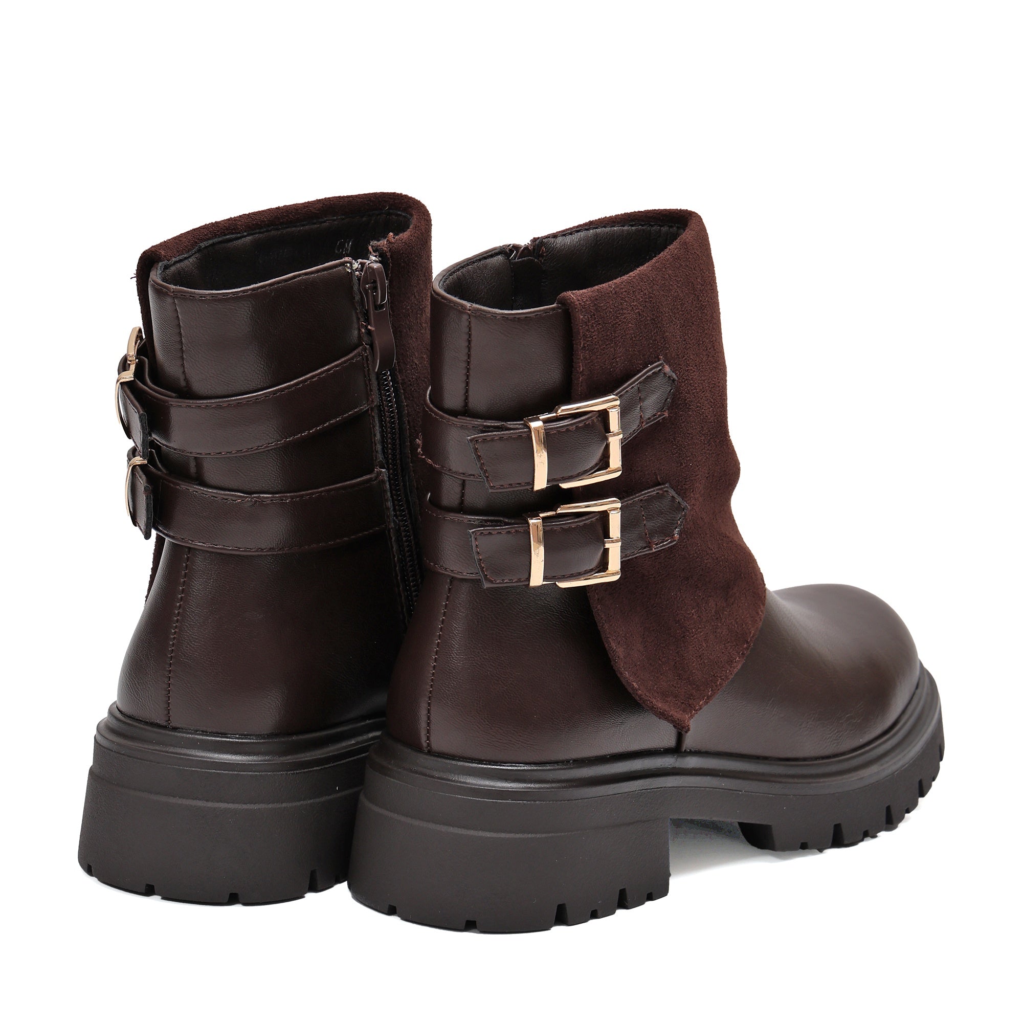 Stivaletto in simil pelle con cinturini e pelle camosciata Marrone