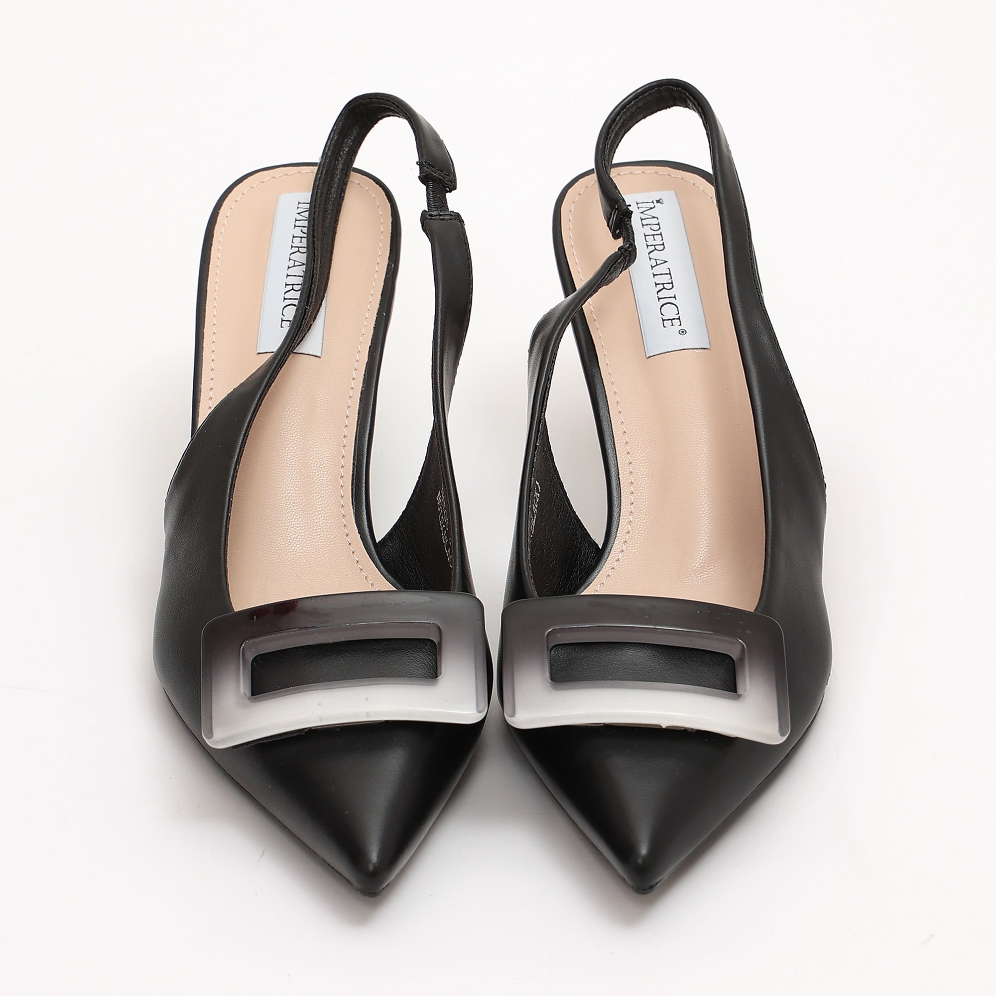 Dècolletè slingback in simil pelle con applicazione sulla punta Nero