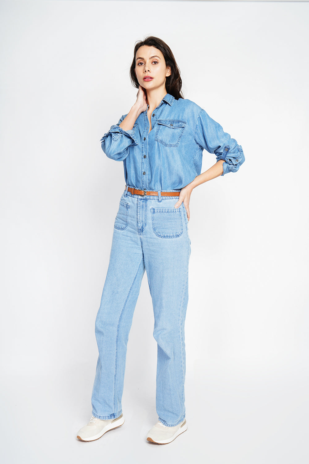 Camicia in denim a maniche lunghe con tasche JEANS BLU