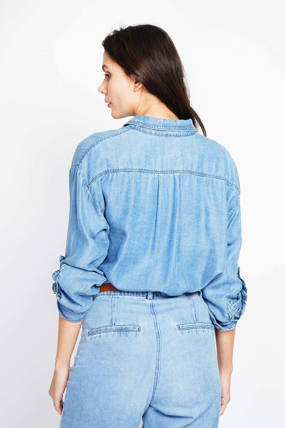 Camicia in denim a maniche lunghe con tasche JEANS BLU