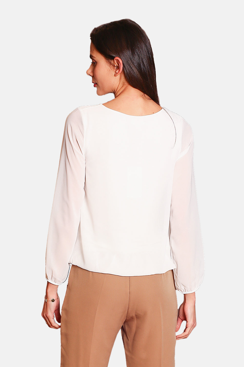 Top elegante con scollo a V e maniche lunghe BIANCO