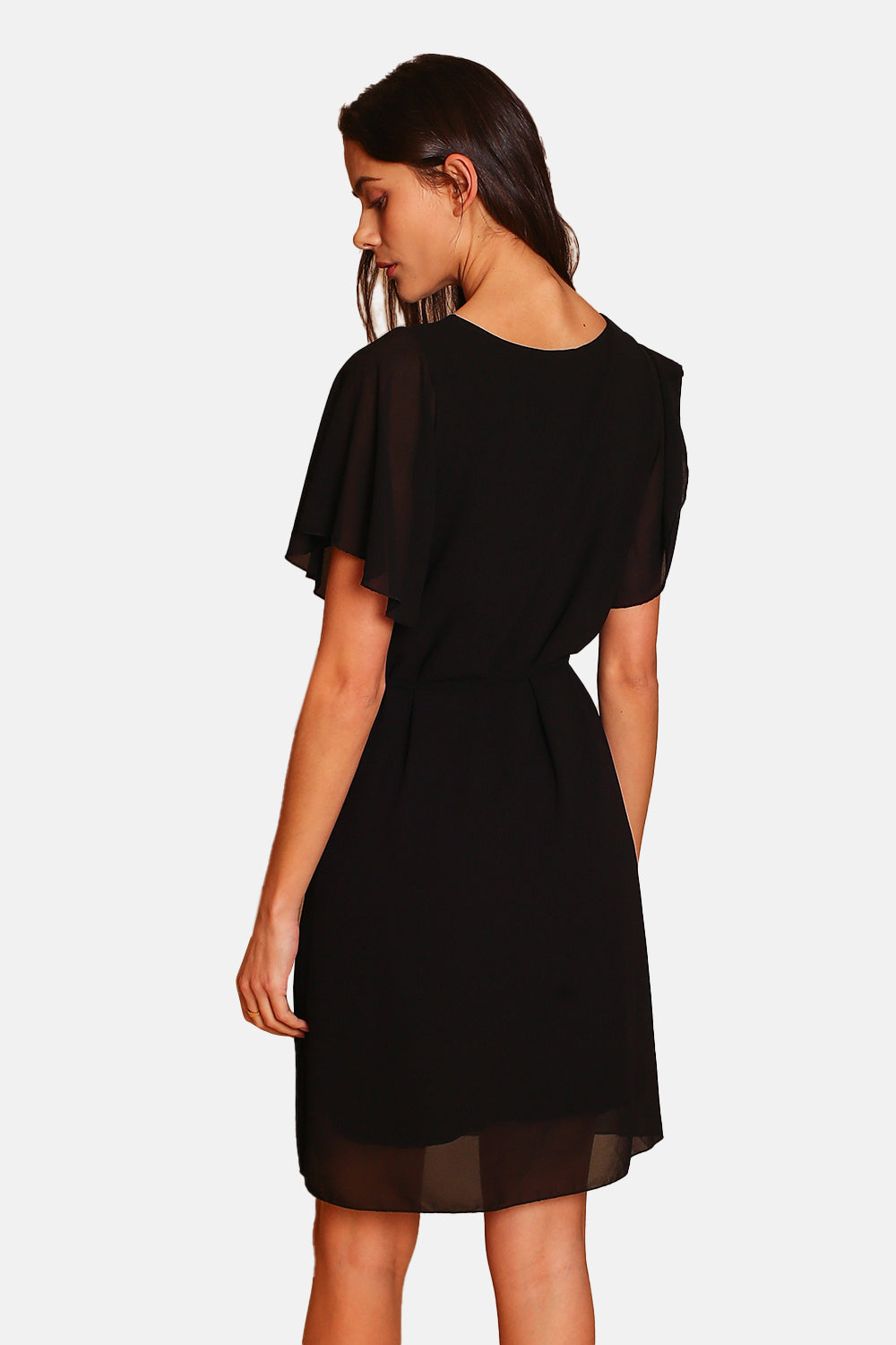 Abito elegante con scollo a V e maniche corte NERO