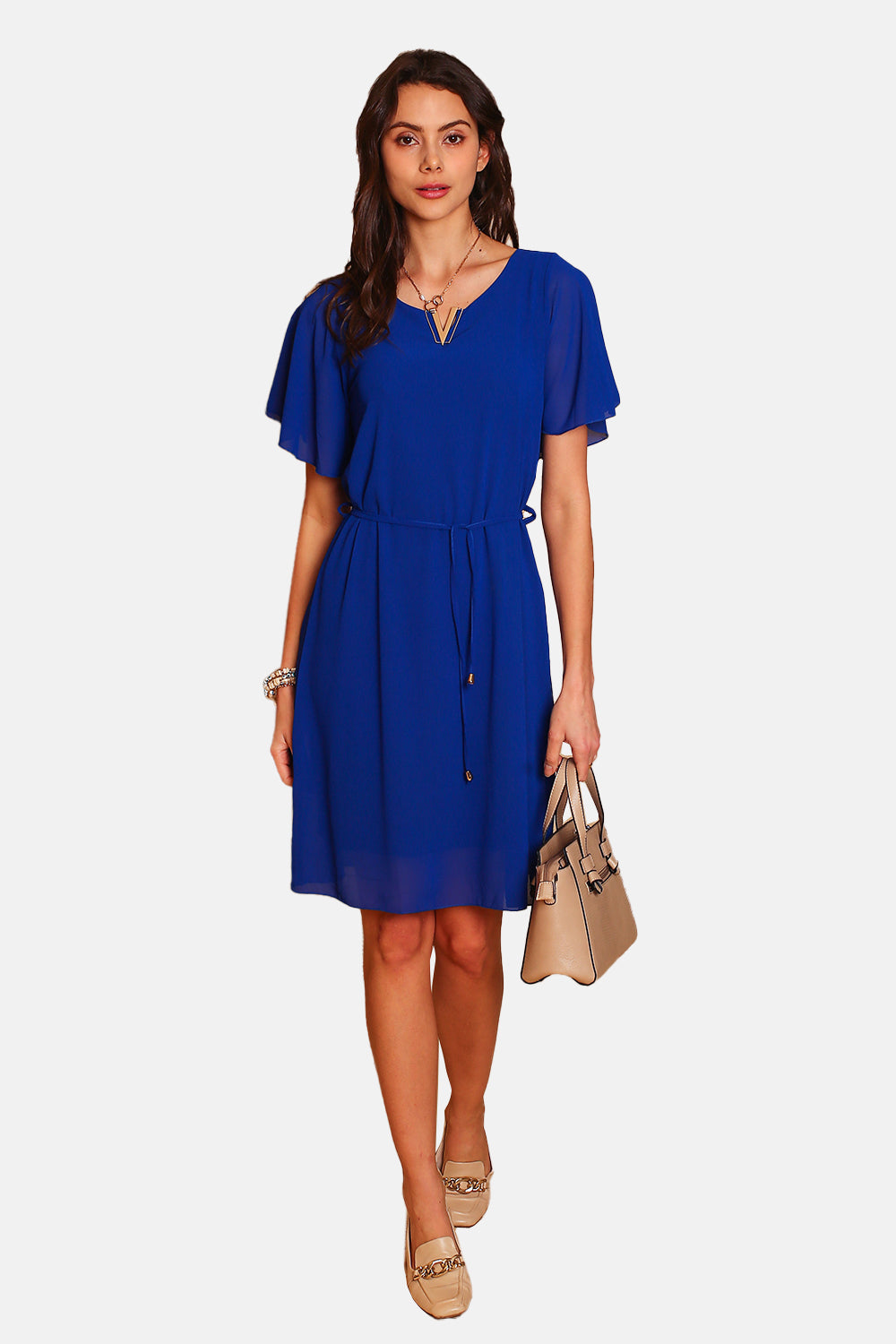 Abito elegante con scollo a V e maniche corte REALE