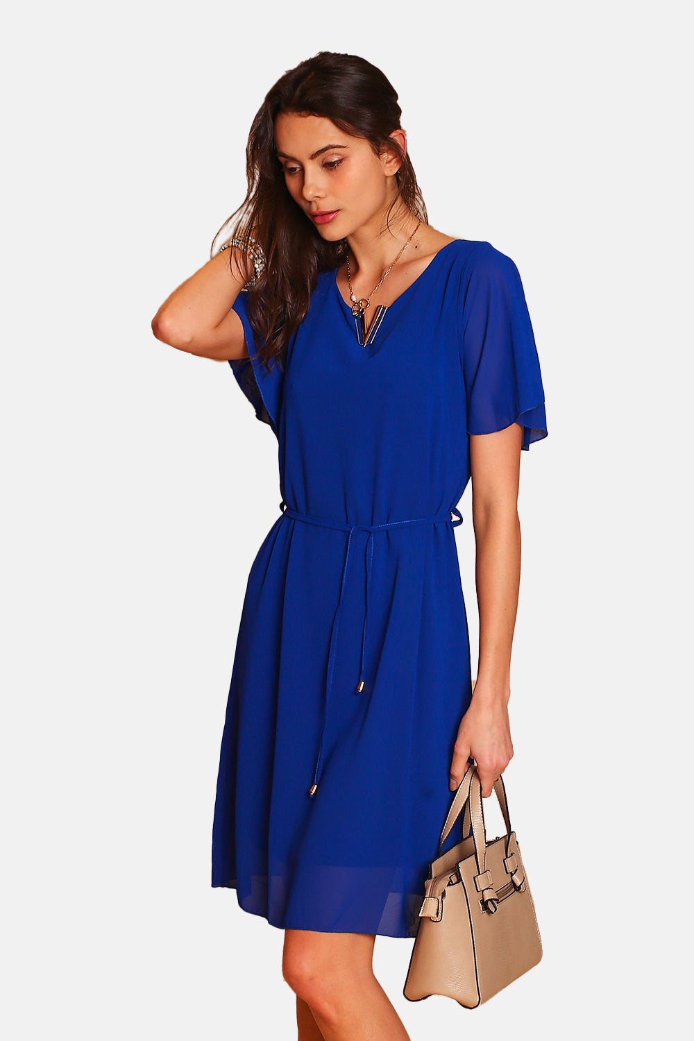 Abito elegante con scollo a V e maniche corte REALE