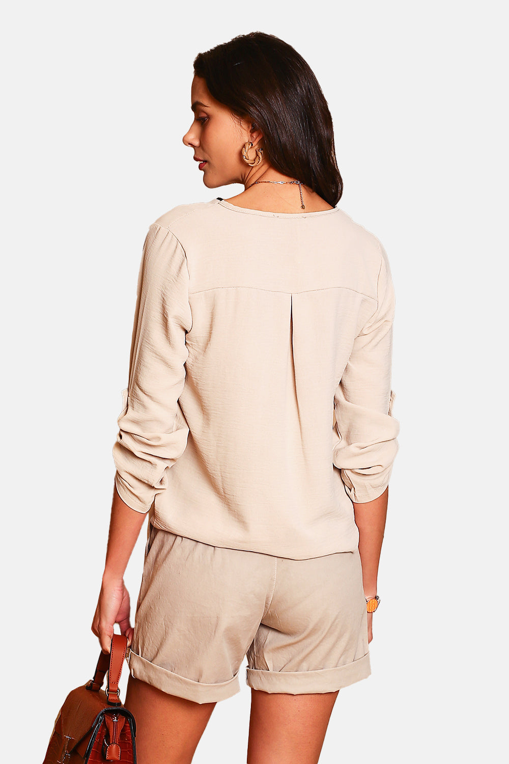 Maglia con scollo a V e maniche con cerniera a 3/4 BEIGE