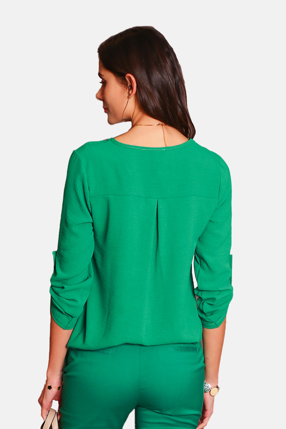 Maglia con scollo a V e maniche con cerniera a 3/4 SMERALDO