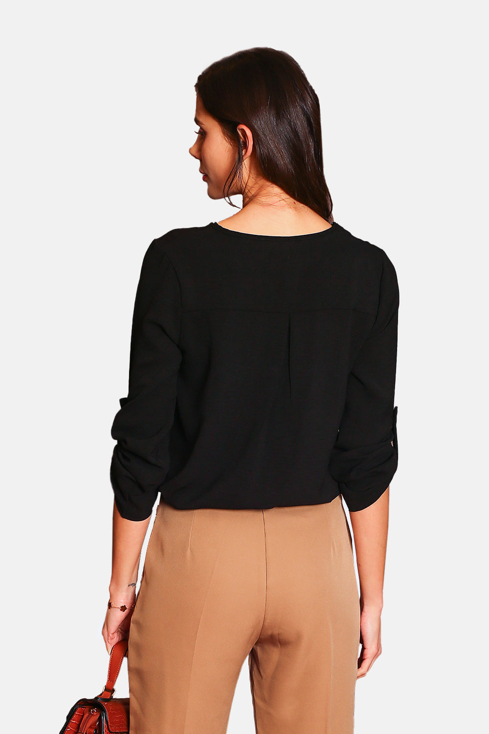 Maglia con scollo a V e maniche con cerniera a 3/4 NERO