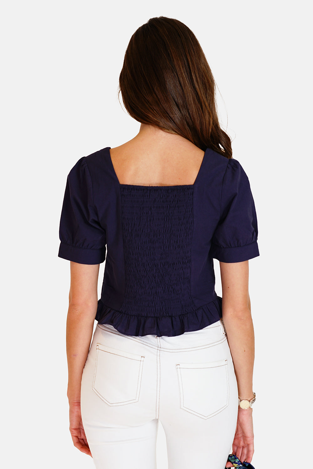 Top with square collar and buttoned front in 1950 Blue Navy - Assuili